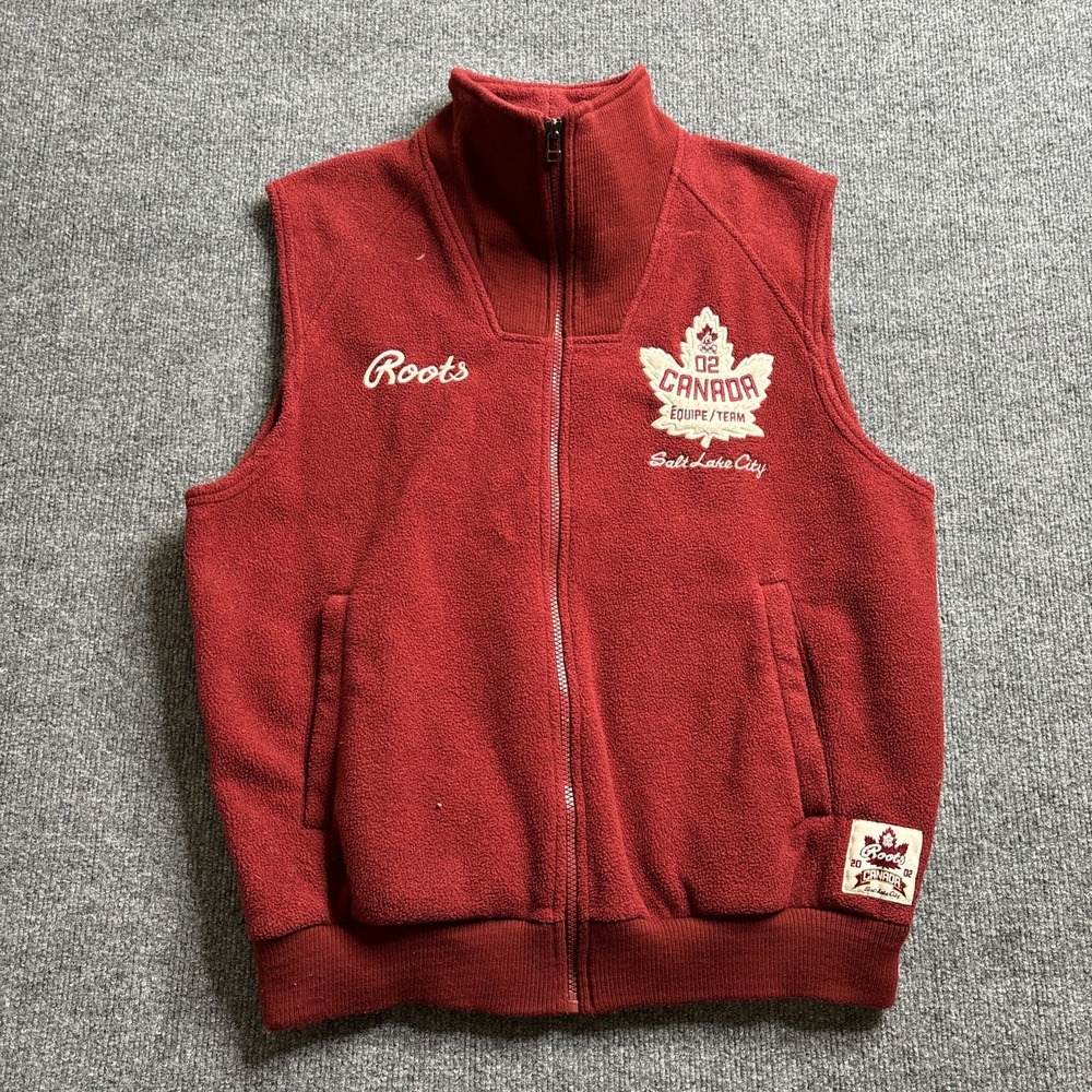 Roots Vest Team Canada‎ Salt Lake City 2002 Olympic Games Fleece Red Men's M